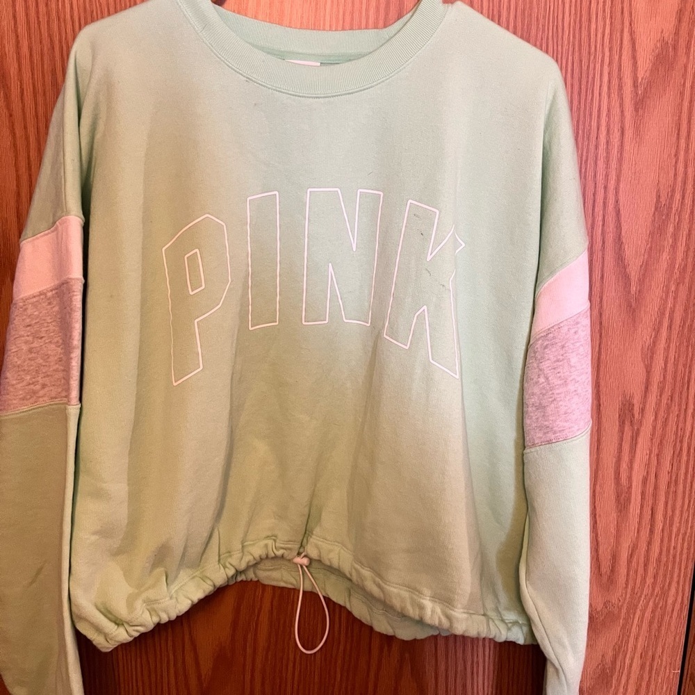 Victoria secret Green and Pink Cropped Sweatshirt